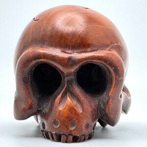 Netsuke Large Skull Hardwood Carving Sculpture Japanese Vintage